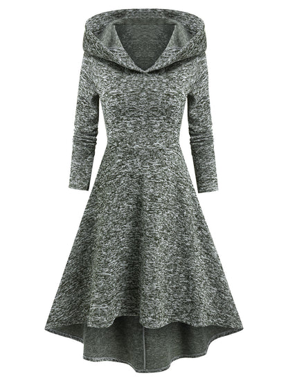 vmtvr - Hooded Heathered High Low Midi Knitted Dress Knit High Waist A Line Midi Irregular Vestido Feminino Autumn Winter