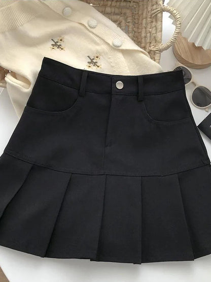 vmtvr Korean Sexy High Waist Harajuku Pleated Skirt Women Preppy Style Y2K A Line Mini Skirts Summer Uniforms Safety Pants Skirt