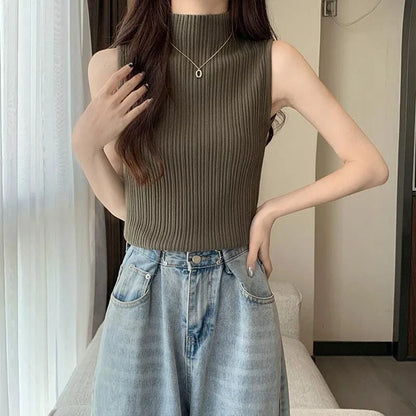 vmtvr Fashion Women Camis Summer Korean Casual Slim Fit Sleeveless Knitting Tops Y2K Female All Match Elegant Tanks New