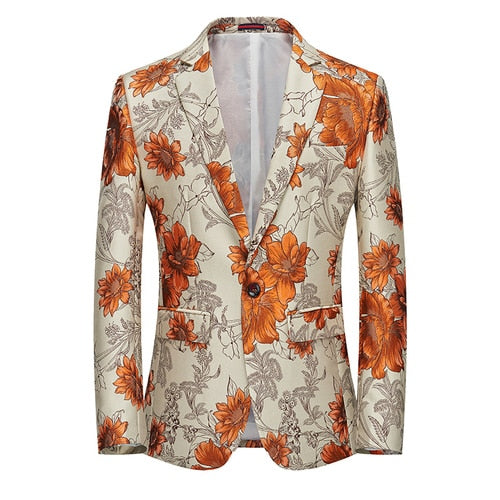 jiaabc Fashion New Men's Casual Boutique Business Wedding Host Slim Bronzing Suit Flower Jacket Dress Blazers Coat