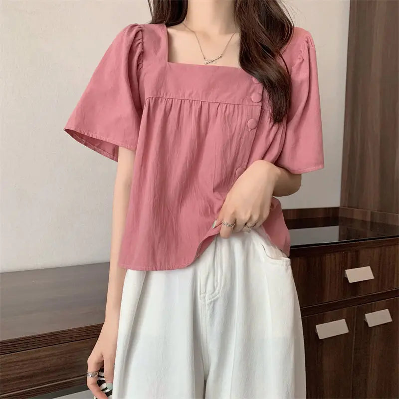 vmtvr Summer Women Shirts Korean Fashion Designed Big Button Female Shirts Casual All Match Student Short Sleeve Tops New