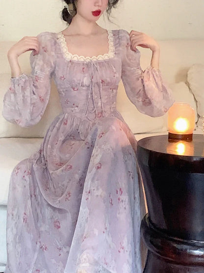 2024 Summer Elegant Fairy Midi Dress Women Causal Long Sleeve Vintage Party Dress Female Ruffles One Piece Dress Korean Chic Y2k