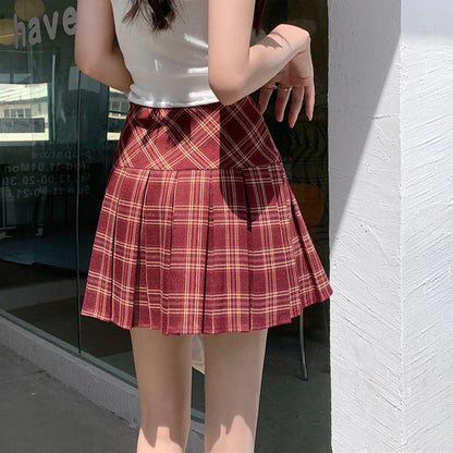 vmtvr High Waist Women Plaid Skirts Korean Fashion Elegant Pleated Mini Skirts Summer Casual Female All Match Jk Skirts New