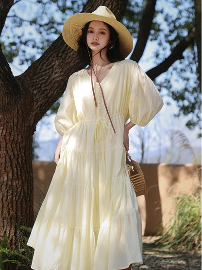 vmtvr Summer Elegant Midi Dress Women Casual Korean Fashion Evening Party Dress Solid Beach Short Sleeve Sundress Woman Holiday