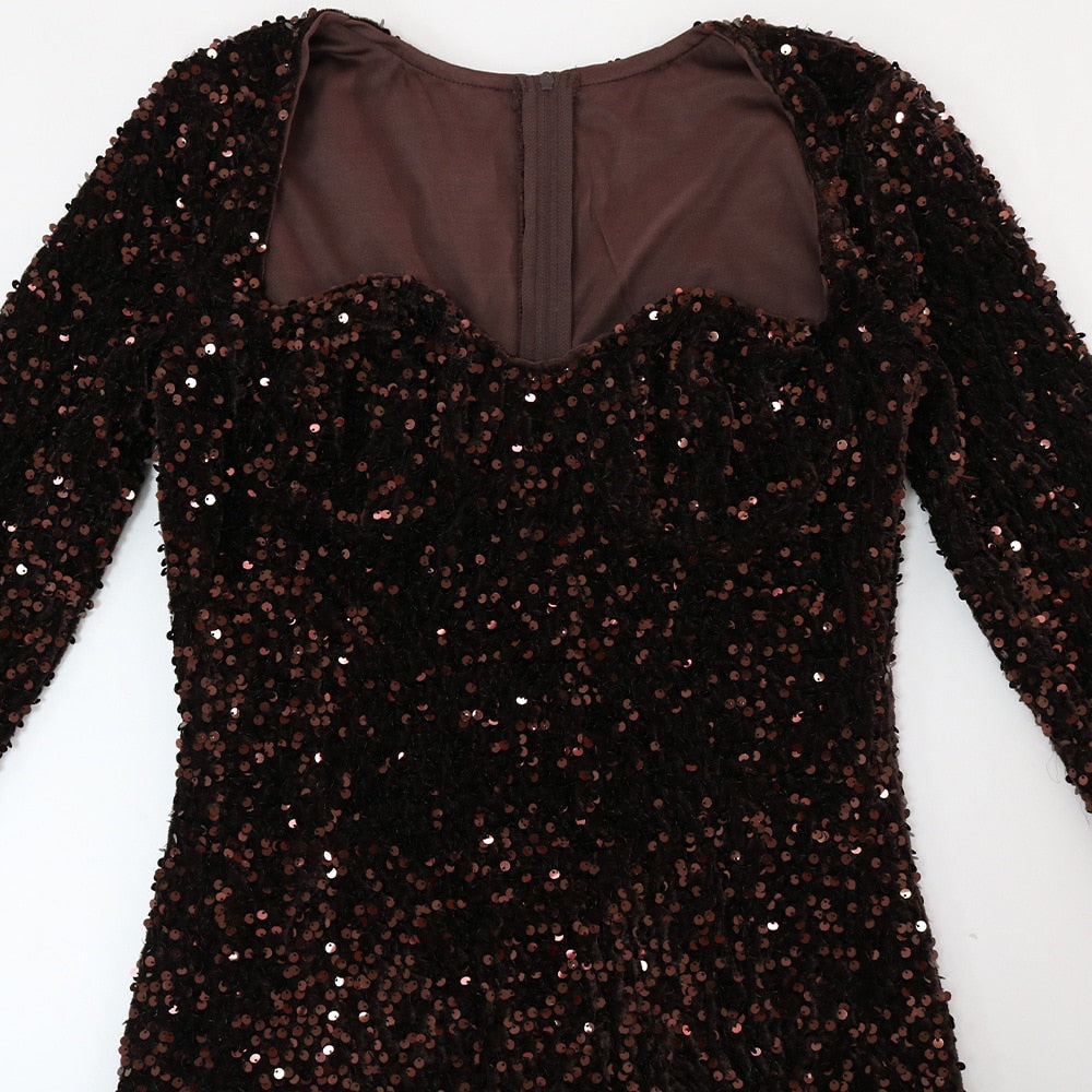 Sexy Luxury Sequins One Shoulder Mini Dress Elegant Black Feather Long Sleeve Backless Slim Dress Celebrity Evening Party Dress