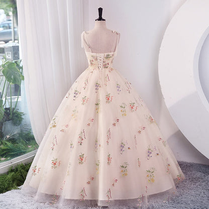 Luxury Floral Embroidery Long Prom Evening Dresses for Women 2023 Summer Elegant Suspender Mesh Party Formal Host Princess Dress