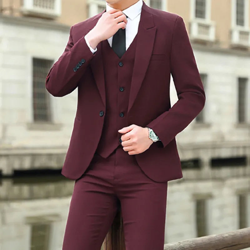 jiaabc Blazers Jacket Pants Vest 3 Pcs Set / Fashion New Men's Casual Boutique Business Solid Color Slim Dress Suit Coat Trousers