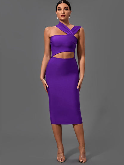 vmtvr - Bandage Dresses for Women Purple Bodycon Dress Evening Party Elegant Sexy Cut Out Midi Birthday Club Outfit Summer New