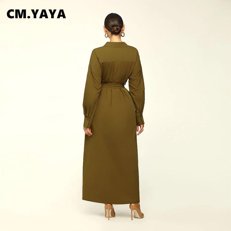 vmtvr - Fashion Long Sleeve Turn-down Neck Trench Style Maxi Long Dress for Women  Autumn Winter Streetwear Dresses Vestidos