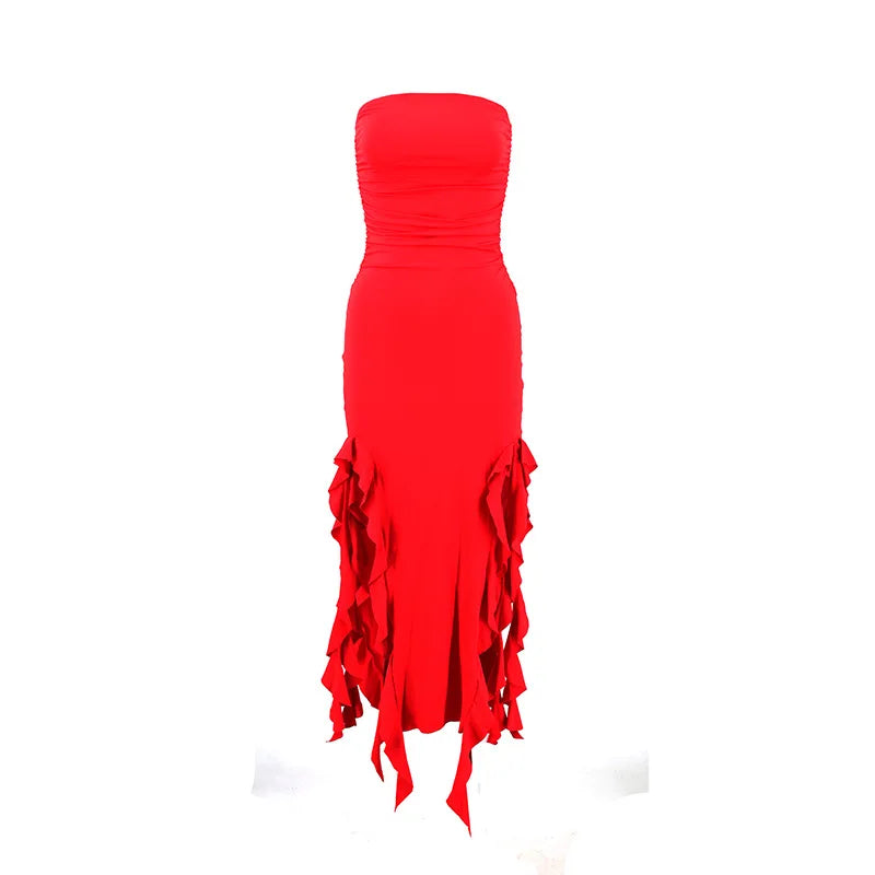 vmtvr Classic One Shoulder Wrap Chest Dress Summer Women's Elastic Mid Waist Nightclub Spicy Girl Jellyfish Flower Ruffle Edge Dress