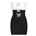 Women Summer Sexy Strapless Backless Bow Tie Crystal Diamonds Mini Bodycon Bandage Dress 2023 Elegant Evening Party Dress