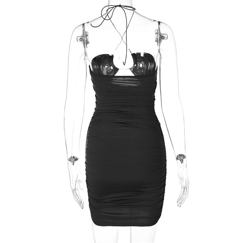 vmtvr - Fashion Sexy Bandage Bodycon Corset Dress Summer Women  Hollow Out Halter Backless Short Mini Vestidos Party Night Club Wear