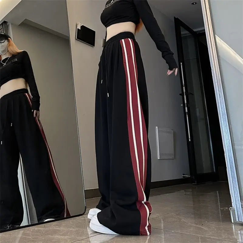 vmtvr Harajuku Versatile Women Striped Sweatpants Spring Summer New Korean High Waist Oversized Fashion Sports Joggers Casual Trousers