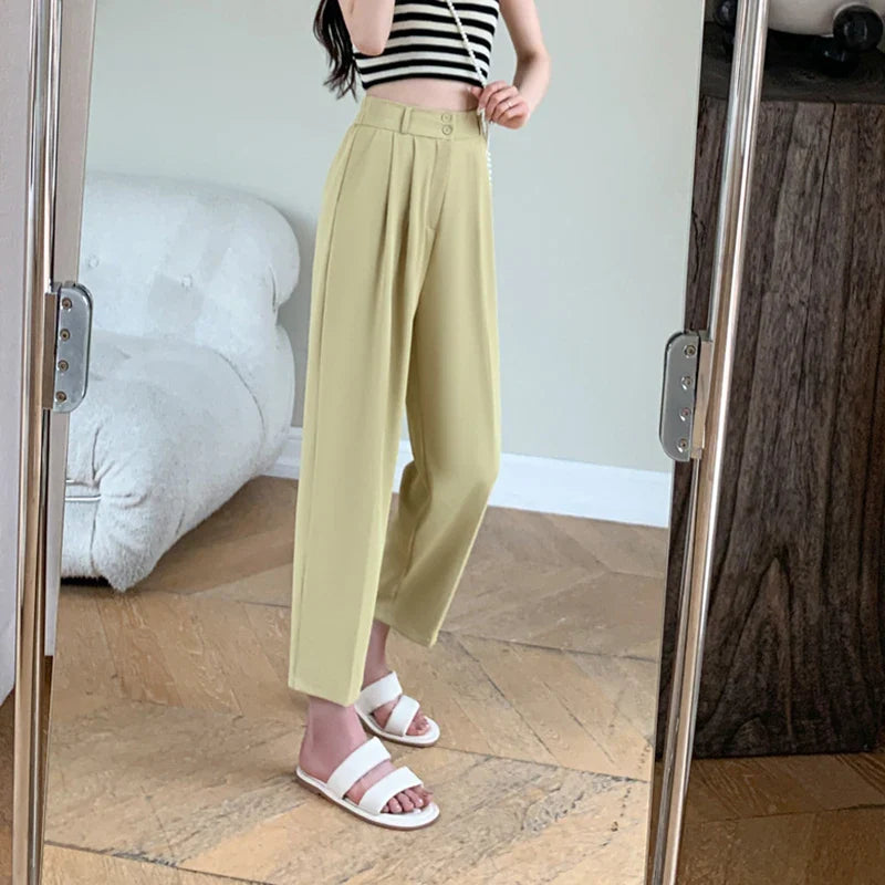 vmtvr Women Fashion Suit Pants Korean Casual Elegant Loose Ankle Length Pants Summer All Match Office Ladies Wide Leg Pants