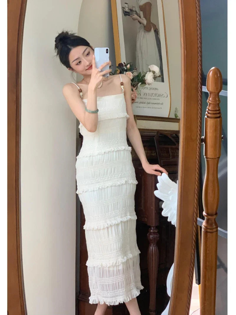 vmtvr Summer Beach Style Party Sleeveless Strapless Halter Dress Women Casual Elegant Dresses Women White Dresses Korean Fashion