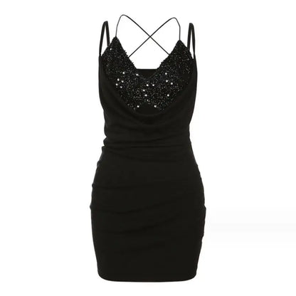 vmtvr  -  Women Fashion Cami Dress Rave Festival Sequin Shiny Party Bodycon Dress Sexy Hot Girl Black Stretch Clubwear w917