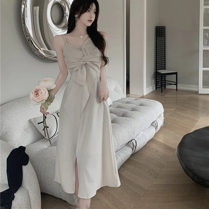 vmtvr Women Spaghetti Strap Dress Oversize 4Xl Korean Fashion Female Midi Dress Summer Elegant Bow A Line Dresses New