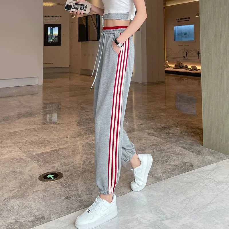 vmtvr High Waist Women Sweatpants Korean Fashion Striped Loose Ankle Length Pants Female Summer All Match Streetwear Harem Pants