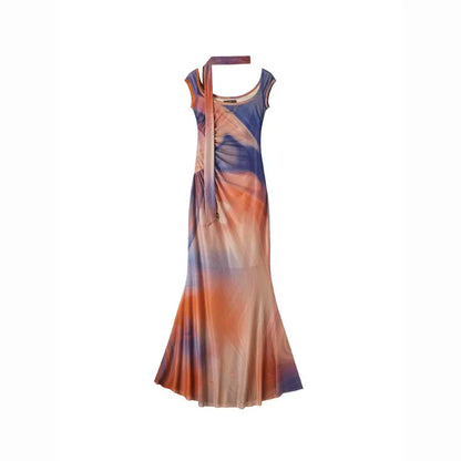 vmtvr Sleeveless Backless Maxi Dress Women Summer Bodycon Elegant Sexy Tie Dye Outfits Ladies Birthday Party Club Dresses