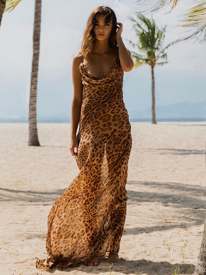 vmtvr Sexy Spaghetti Strap Leopard Long Sundress Maxi Dress Summer Clothing For Women Club Party Dresses Evening Beach Wear A1224