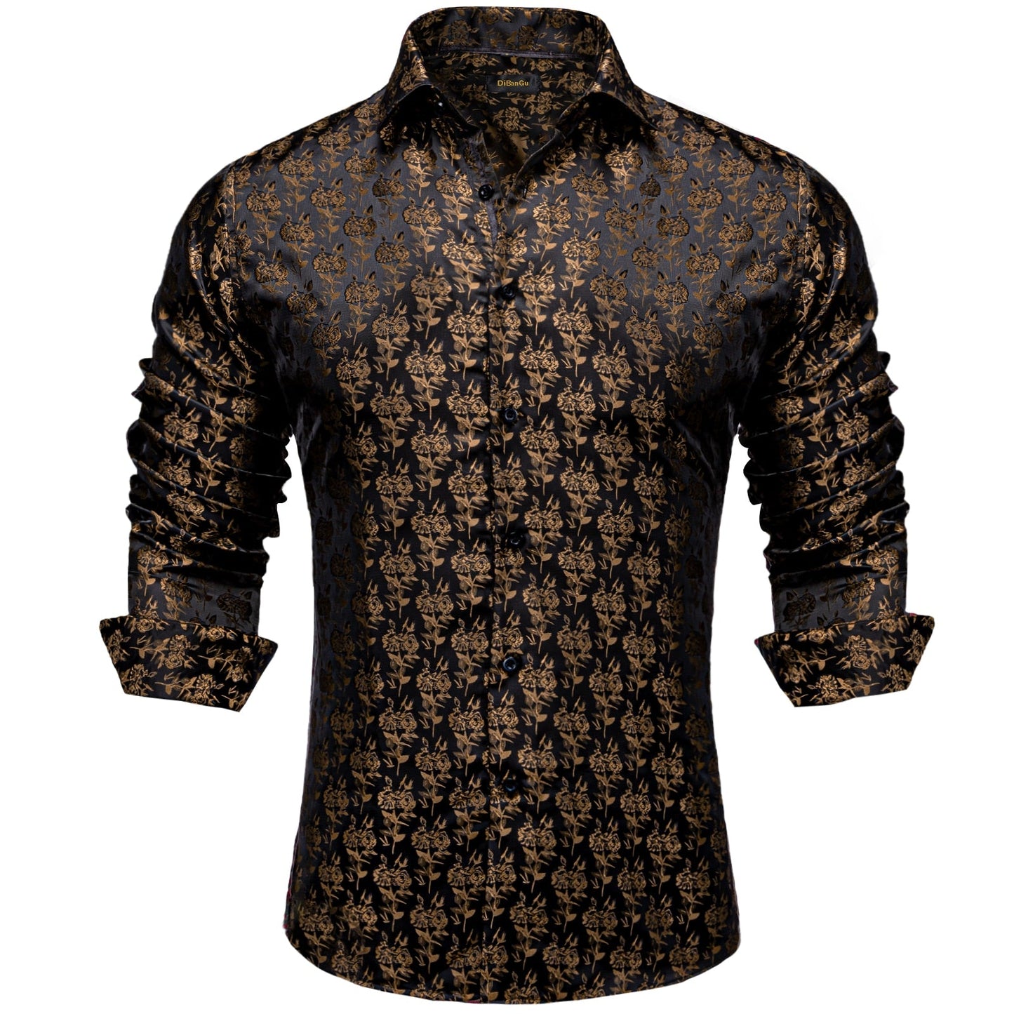 Men's Long Sleeve Black Paisley Silk Dress Shirts Casual Tuxedo Social Shirt Luxury Designer Men Clothing