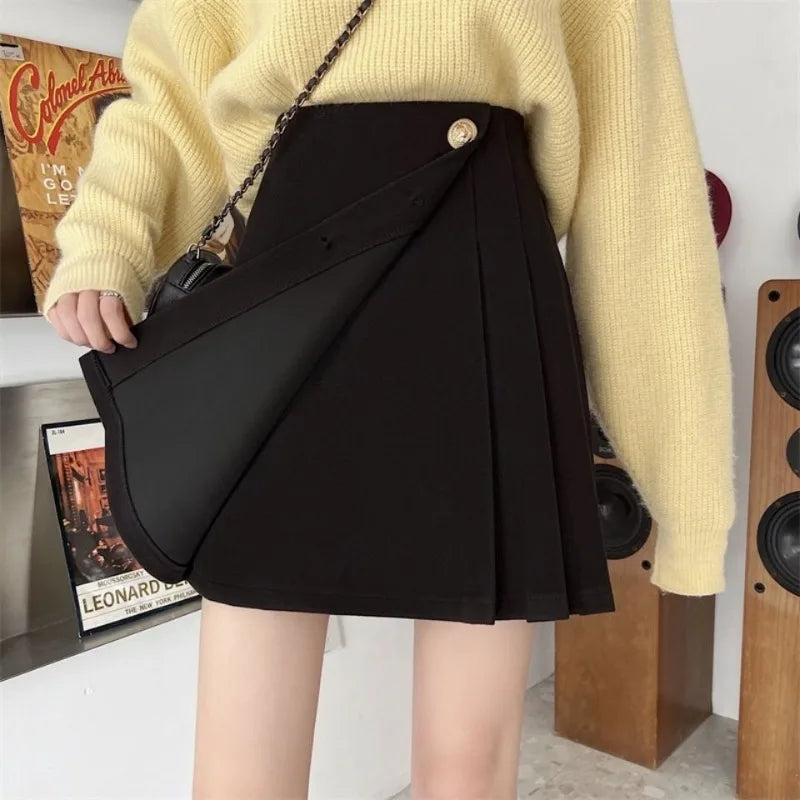 vmtvr  -  Women A-line Short Dresses Black Pleated Skirt Woman Clothing Irregular High Waist Sweet Streetwear Y2k Vintage Loose Casual