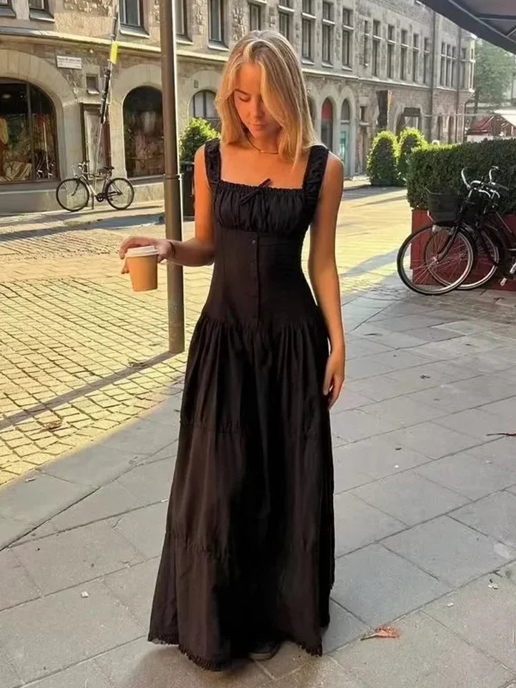 vmtvr  -  Bowknot White Summer Women's Dress Elegant Tank Beach Long Sundress Vestidos Sleeveless Holiday Chic Black Slim Maxi Dress