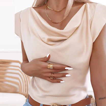 vmtvr Chic Fashion Swing Collar Draped Blouses Women 2024 Spring Solid Office Lady Tops Pullover Summer Short Sleeve Streetwear Shirts