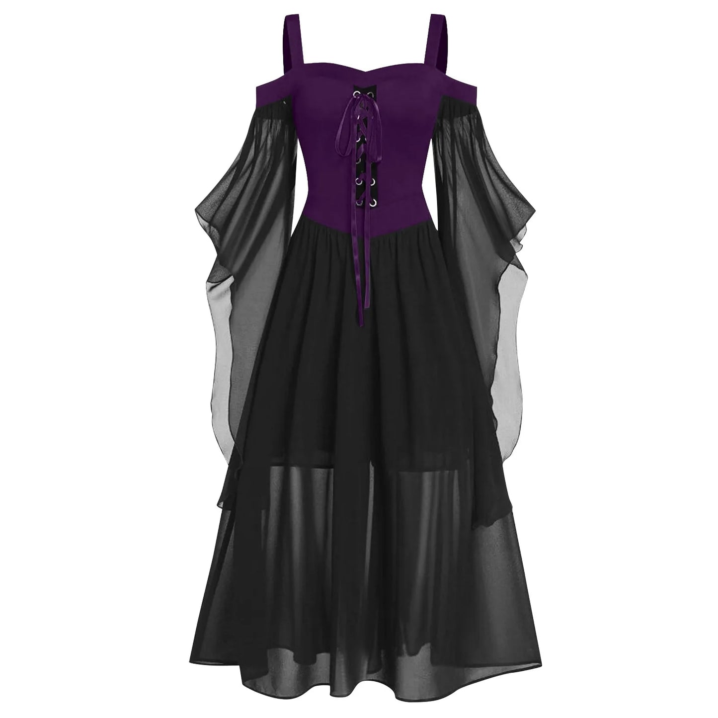 vmtvr  -  New Medieval Witch Dress For Women Halloween Carnival Women Plus Size Cold Shoulder Butterfly Sleeve Halloween Gothic Dress