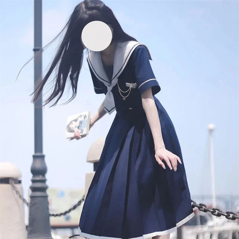 vmtvr Vintage Elegant Women Dress Japan Style Casual Patchwork Belt Female Dresses Summer Ball Gown Cute Student Pleated Dress