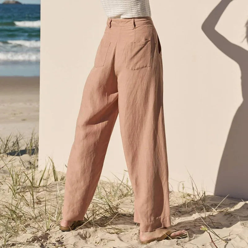 vmtvr Women 100% Linen High-Waisted Wide-Leg Pants Spring Summer Loose Slimming Casual Vintage Straight Tube Bottoms Trousers