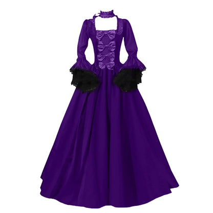 vmtvr  -  Dresses For Women Medieval Renaissance Retro Gothic Dress Flare Long Sleeve Ball Gown Dress Costume Solid Square Neck Dress