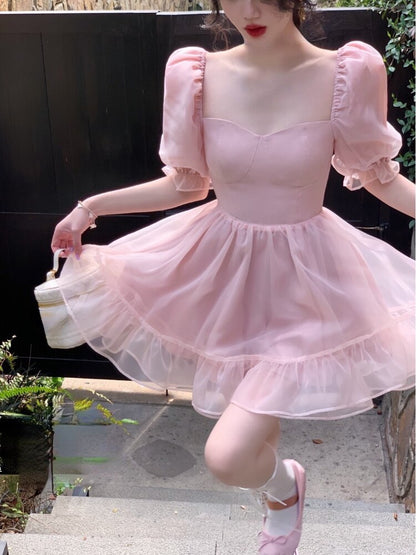 Pink Sweet Midi Dress Woman Casual French Elegant Party Dress Beach  Summer Office Lady One Piece Dress Korean Fashion Chic