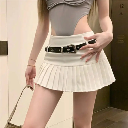 vmtvr  -  Women Pleated Skirt White Short Skirt Patchwork Y2k A-line Dress High Waist Harajuku Design Streetwear Sweet Vintage Chic Sexy