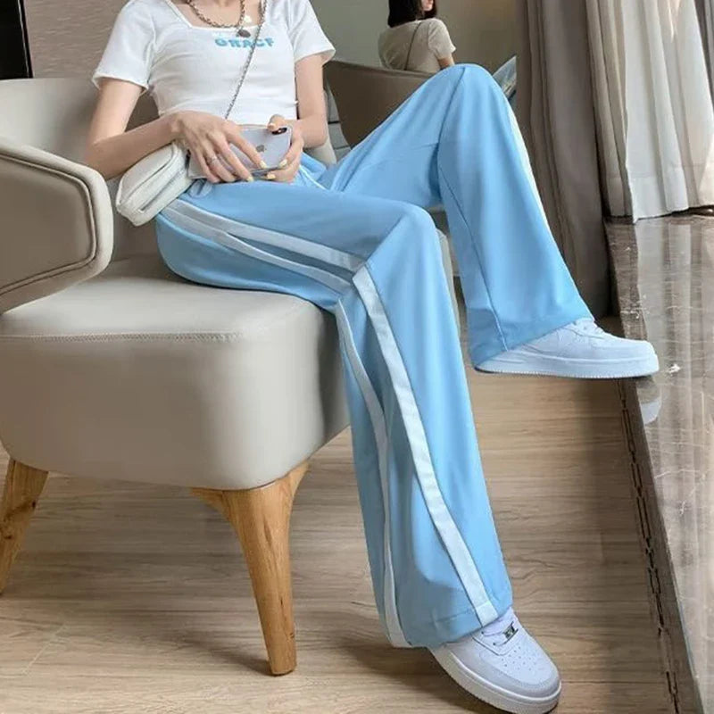 vmtvr Y2K Striped Women Sweatpants Summer High Waist Female Loose Trousers Korean All Match Student Straight Leg Pants New