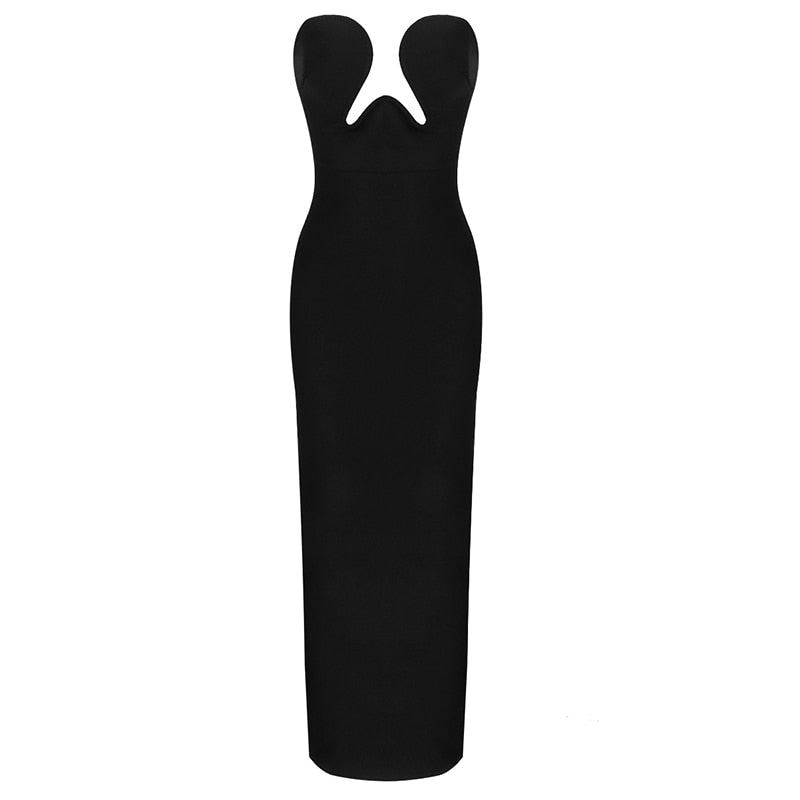 Women Winter Sexy Strapless Backless Split Black Maxi Long Bodycon Bandage Dress 2023 Elegant Evening Party Club Dress Vestidos