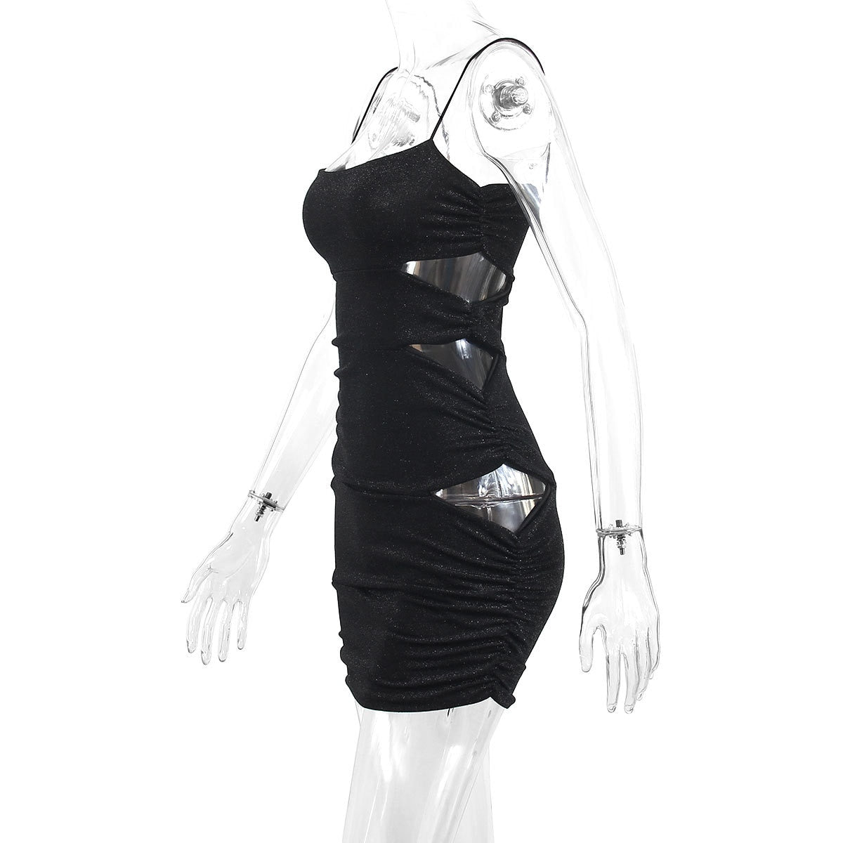 Sexy Black Slip Short Dress Ladies  Summer For Woman Bodycon Dresses Evening Party Tight Mini Dress Silver Wire