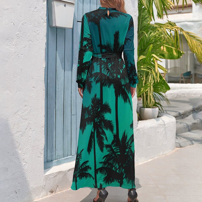 vmtvr - Hawaii Beach Dress Palm Tree Pirnt Sexy Fashion Maxi Dress High Waist Long Sleeve Street Wear Boho Beach Long Dresses