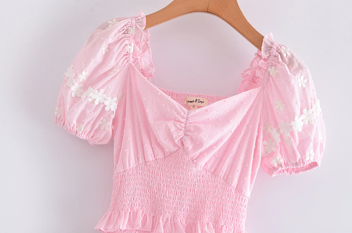 vmtvr High Quality 2023 Summer Pink Short Sleeve Women Ruffled Mini Dress