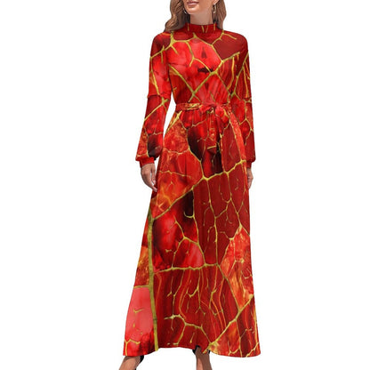 Marble Print Dress Watercolor Flow Abstract Aesthetic Bohemia Dresses Female Long Sleeve High Neck Sexy Long Maxi Dress