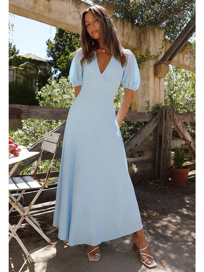 vmtvr  - Off Shoulder Textured Dress Women's Summer Blue Backless Holiday Sundress Elegant Holiday Party Maxi Vestidos Long Dress