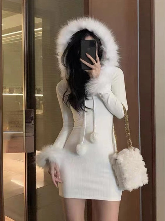 Sexy Bodycon Y2k Mini Dress Party Winter Pure Color One Piece Dress Korean Fashion Slim French Elegant Casual Dress Design