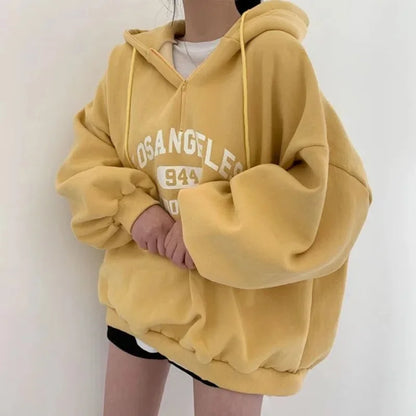 -Fall Outfits Long Sleeve Top -Women Kpop Loose Hooded Sweatshirts Half Zipper Pullover Long Sleeve Couple Top Harajuku Vintage Letter Printed Hoodies