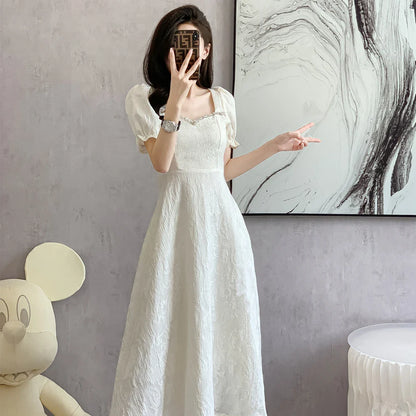 vmtvr  -  Elegant Fashion Evening Party Midi Dresses for Women Summer New Square Neck Short Sleeves A-line Casual Female Clothing