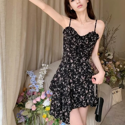 vmtvr  -  Summer Dress New in Dresses Long Dress Women's Dress Dark Allure Niche Irregular Floral Halter Dress Sexy Girl Spring and Summer