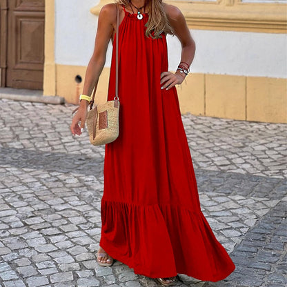 Lady Elegant Evening Dress Off Shoulder O-neck Sleeveless Solid Color Loose Maxi Dress 2023 Spring Summer Women Dresses Vestidos