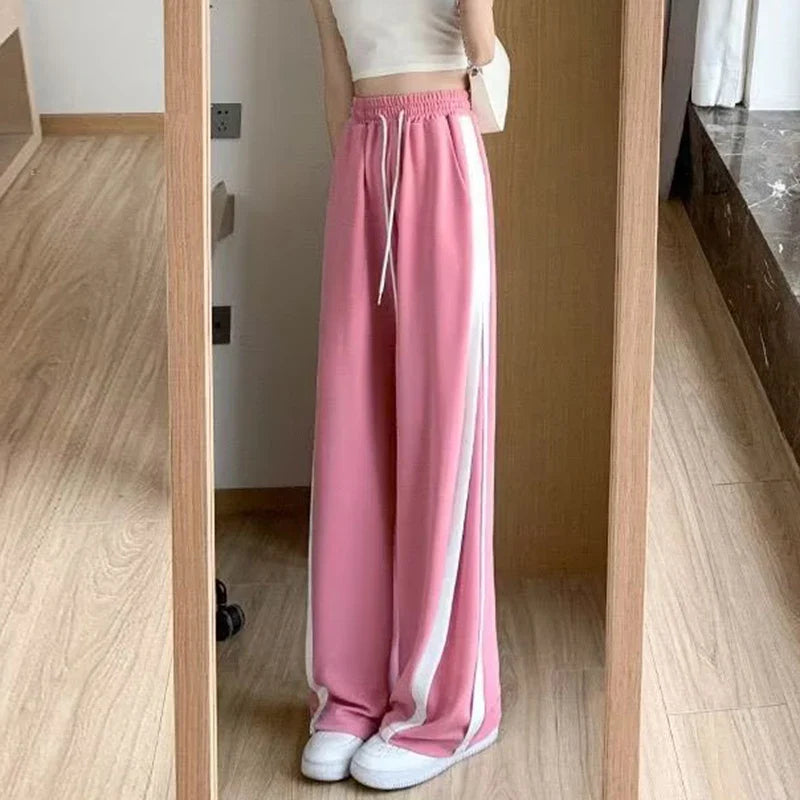 vmtvr Y2K Striped Women Sweatpants Summer High Waist Female Loose Trousers Korean All Match Student Straight Leg Pants New