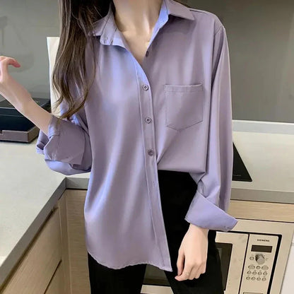 vmtvr Vintage Women Chiffon Shirts Summer Casual All Match Office Ladies Tops Y2K Fashion Korean Female Loose Long Sleeve Blouse