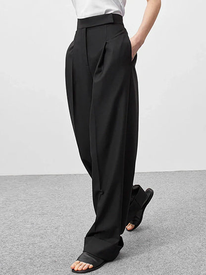 vmtvr Spring Summer Black Ladies Office Trousers Womens High Waist Pants Pockets Female Pleated Wide Legs Pants Solid 2024