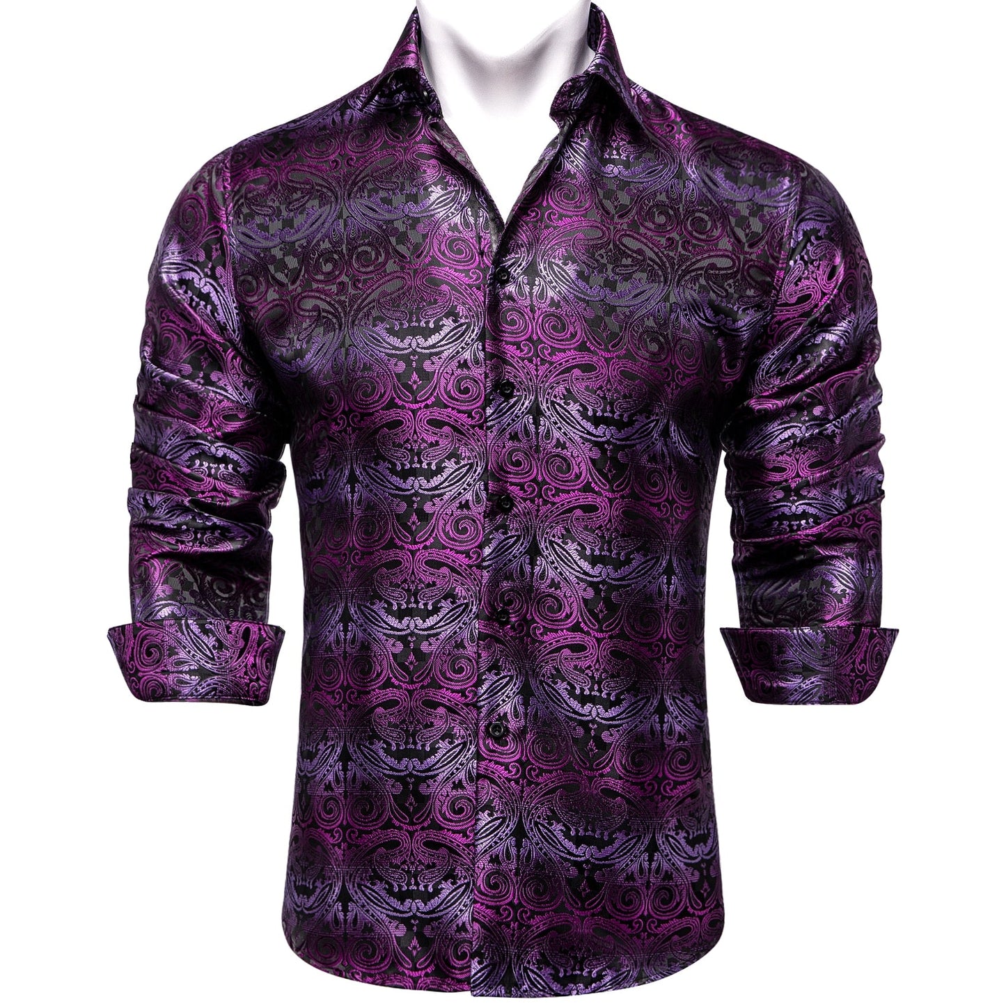 Men's Long Sleeve Black Paisley Silk Dress Shirts Casual Tuxedo Social Shirt Luxury Designer Men Clothing